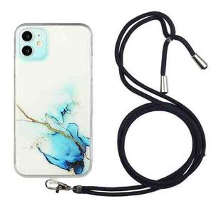 For iPhone 12 mini Hollow Marble Pattern TPU Shockproof Protective Case with Neck Strap Rope (Blue)