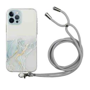 For iPhone 12 Pro Max Hollow Marble Pattern TPU Shockproof Protective Case with Neck Strap Rope(Grey)