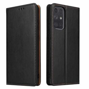 For Samsung Galaxy A72 4G/5G Fierre Shann PU Genuine Leather Texture Horizontal Flip Leather Case with Holder & Card Slots & Wallet(Black)