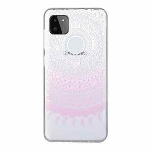For Samsung Galaxy A22 5G Coloured Drawing Pattern Transparent TPU Protective Case(Pink Flower)