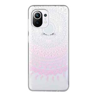 For Xiaomi Mi 11 Lite Coloured Drawing Pattern Transparent TPU Protective Case(Pink Flower)