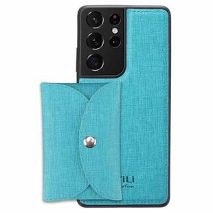 For Samsung Galaxy S21 Ultra 5G ViLi T Series TPU + PU Woven Fabric Magnetic Protective Case with Wallet(Blue)