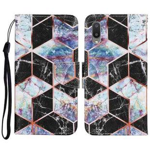 For Samsung Galaxy A02 Coloured Drawing Pattern Horizontal Flip PU Leather Case with Holder & Card Slots & Wallet & Lanyard(Black Marble)