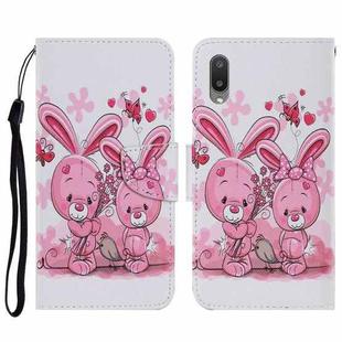 For Samsung Galaxy A02 Coloured Drawing Pattern Horizontal Flip PU Leather Case with Holder & Card Slots & Wallet & Lanyard(Cute Rabbit)