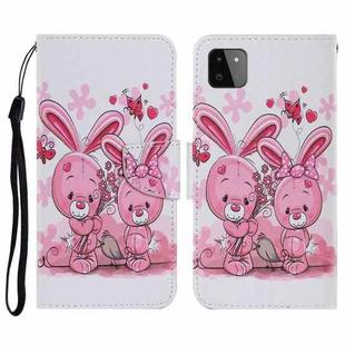 For Samsung Galaxy A22 5G Coloured Drawing Pattern Horizontal Flip PU Leather Case with Holder & Card Slots & Wallet & Lanyard(Cute Rabbit)