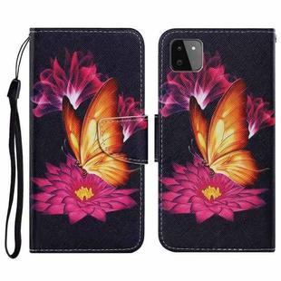 For Samsung Galaxy A22 5G Coloured Drawing Pattern Horizontal Flip PU Leather Case with Holder & Card Slots & Wallet & Lanyard(Big Golden Butterfly)