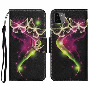 For Samsung Galaxy A22 5G Coloured Drawing Pattern Horizontal Flip PU Leather Case with Holder & Card Slots & Wallet & Lanyard(Couple Butterfly)