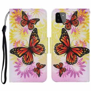 For Samsung Galaxy A22 5G Coloured Drawing Pattern Horizontal Flip PU Leather Case with Holder & Card Slots & Wallet & Lanyard(Chrysanthemum Butterfly)