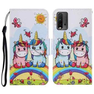 For Xiaomi Redmi 9T Coloured Drawing Pattern Horizontal Flip PU Leather Case with Holder & Card Slots & Wallet & Lanyard(Couple Unicorn)
