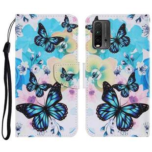 For Xiaomi Redmi 9T Coloured Drawing Pattern Horizontal Flip PU Leather Case with Holder & Card Slots & Wallet & Lanyard(Purple Butterfly)
