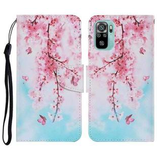 For Xiaomi Redmi Note 10 4G Coloured Drawing Pattern Horizontal Flip PU Leather Case with Holder & Card Slots & Wallet & Lanyard(Cherry Blossoms)