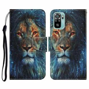 For Xiaomi Redmi Note 10 4G Coloured Drawing Pattern Horizontal Flip PU Leather Case with Holder & Card Slots & Wallet & Lanyard(Lion)