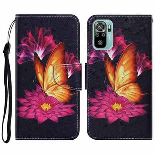 For Xiaomi Redmi Note 10 4G Coloured Drawing Pattern Horizontal Flip PU Leather Case with Holder & Card Slots & Wallet & Lanyard(Big Golden Butterfly)