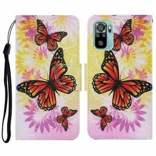 For Xiaomi Redmi Note 10 4G Coloured Drawing Pattern Horizontal Flip PU Leather Case with Holder & Card Slots & Wallet & Lanyard(Chrysanthemum Butterfly)