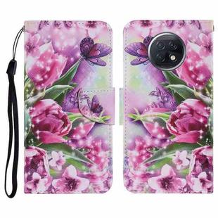 For Xiaomi Redmi Note 9T Coloured Drawing Pattern Horizontal Flip PU Leather Case with Holder & Card Slots & Wallet & Lanyard(Rose Butterfly)