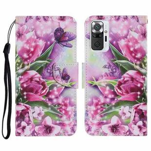 For Xiaomi Redmi Note 10 Pro Coloured Drawing Pattern Horizontal Flip PU Leather Case with Holder & Card Slots & Wallet & Lanyard(Rose Butterfly)