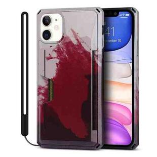 For iPhone 11 Watercolor Painted Armor Shockproof PC Hard Case with Card Slot (Dark Red)