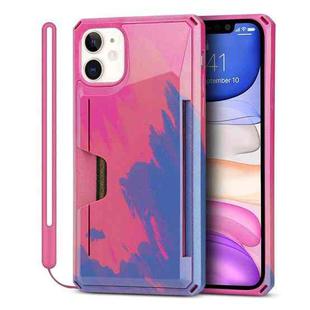 For iPhone 11 Watercolor Painted Armor Shockproof PC Hard Case with Card Slot (Rose Blue)