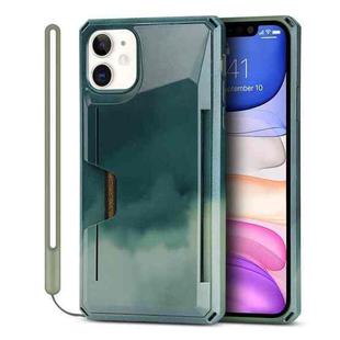 For iPhone 11 Watercolor Painted Armor Shockproof PC Hard Case with Card Slot (Dark Green)