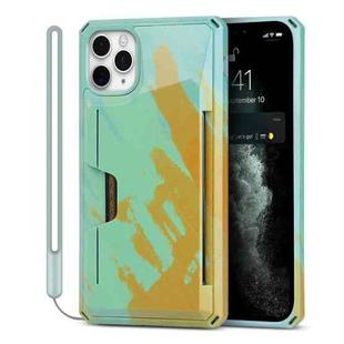 For iPhone 11 Pro Watercolor Painted Armor Shockproof PC Hard Case with Card Slot (Green Yellow)