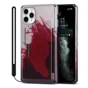 For iPhone 11 Pro Watercolor Painted Armor Shockproof PC Hard Case with Card Slot (Dark Red)