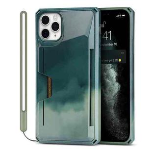 For iPhone 11 Pro Watercolor Painted Armor Shockproof PC Hard Case with Card Slot (Dark Green)