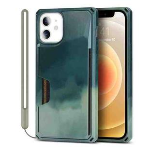 For iPhone 12 mini Watercolor Painted Armor Shockproof PC Hard Case with Card Slot (Dark Green)
