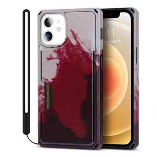 Watercolor Painted Armor Shockproof PC Hard Case with Card Slot For iPhone 12 / 12 Pro(Dark Red)