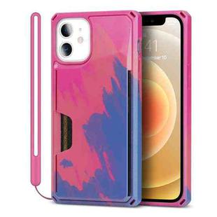 Watercolor Painted Armor Shockproof PC Hard Case with Card Slot For iPhone 12 / 12 Pro(Rose Blue)