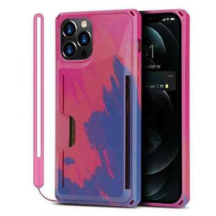 Watercolor Painted Armor Shockproof PC Hard Case with Card Slot For iPhone 12 Pro Max(Rose Blue)