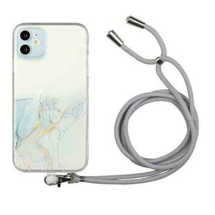 For iPhone 12 Hollow Marble Pattern TPU Shockproof Protective Case with Neck Strap Rope(Grey)