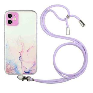 For iPhone 12 Hollow Marble Pattern TPU Shockproof Protective Case with Neck Strap Rope(Pink)