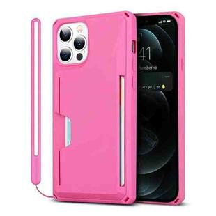 For iPhone 12 / 12 Pro Armor Shockproof TPU + PC Hard Case with Card Slot Holder(Rose Red)