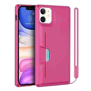 For iPhone 11 Armor Shockproof TPU + PC Hard Case with Card Slot Holder (Rose Red)
