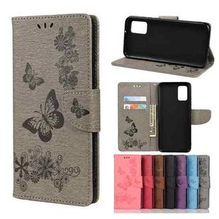 For Samsung Galaxy A02s (EU Version) Butterflies Embossing Horizontal Flip Leather Case with Holder & Card Slots & Wallet(Grey)