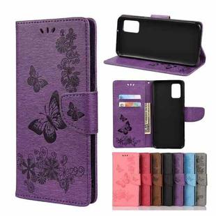 For Samsung Galaxy A02s (EU Version) Butterflies Embossing Horizontal Flip Leather Case with Holder & Card Slots & Wallet(Purple)
