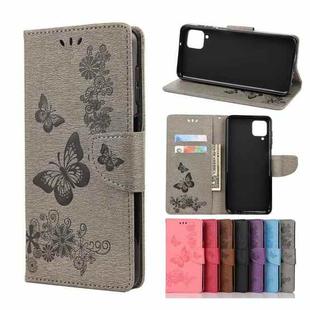 For Samsung Galaxy A12 5G Butterflies Embossing Horizontal Flip Leather Case with Holder & Card Slots & Wallet(Grey)
