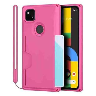 For Google Pixel 4a Armor Shockproof TPU + PC Hard Case with Card Slot Holder(Rose Red)