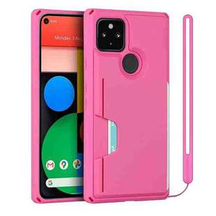 For Google Pixel 5 Armor Shockproof TPU + PC Hard Case with Card Slot Holder(Rose Red)