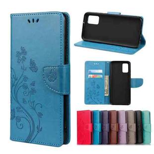 For Samsung Galaxy A02s (EU Version) Butterfly Flower Pattern Horizontal Flip Leather Case with Holder & Card Slots & Wallet(Blue)