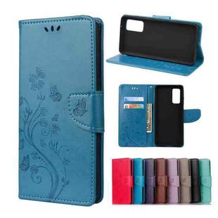 For Samsung Galaxy A72 5G / 4G Butterfly Flower Pattern Horizontal Flip Leather Case with Holder & Card Slots & Wallet(Blue)
