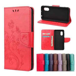 For Samsung Galaxy Xcover 5 Butterfly Flower Pattern Horizontal Flip Leather Case with Holder & Card Slots & Wallet(Red)