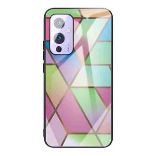 For One Plus 9 Abstract Marble Pattern Glass Protective Case(Rhombus Gradient)