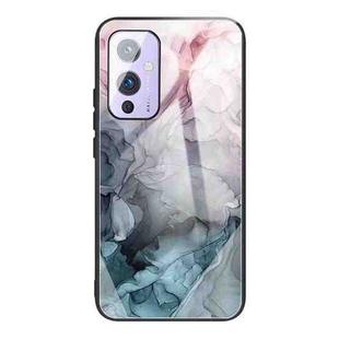 For One Plus 9 Abstract Marble Pattern Glass Protective Case(Abstract Light Pink)