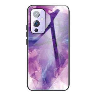 For One Plus 9 Abstract Marble Pattern Glass Protective Case(Abstract Purple)