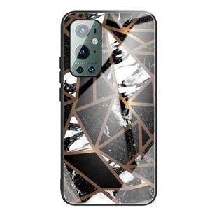 For One Plus 9 Pro Abstract Marble Pattern Glass Protective Case(Rhombus Black)