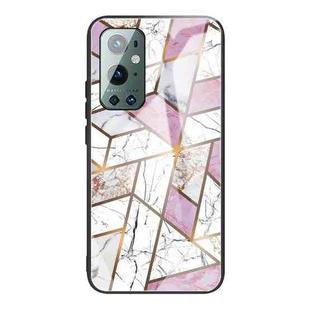 For One Plus 9 Pro Abstract Marble Pattern Glass Protective Case(Rhombus White Purple)