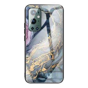 For One Plus 9 Pro Abstract Marble Pattern Glass Protective Case(Abstract Gold)