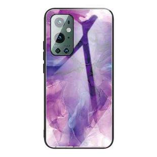 For One Plus 9 Pro Abstract Marble Pattern Glass Protective Case(Abstract Purple)