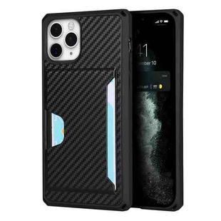 For iPhone 11 Pro Carbon Fiber Armor Shockproof TPU + PC Hard Case with Card Slot Holder (Black)